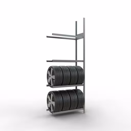 Figuur nr. 13 van het artikel aanbouwrek, wielen-/bandenrek, 2750 x 1000 x 400 mm, verzinkt, 4 opslagniveaus met 150 kg vakbelasting per niveau uit de productgroep legbordstellingen van Schulte Lagertechnik