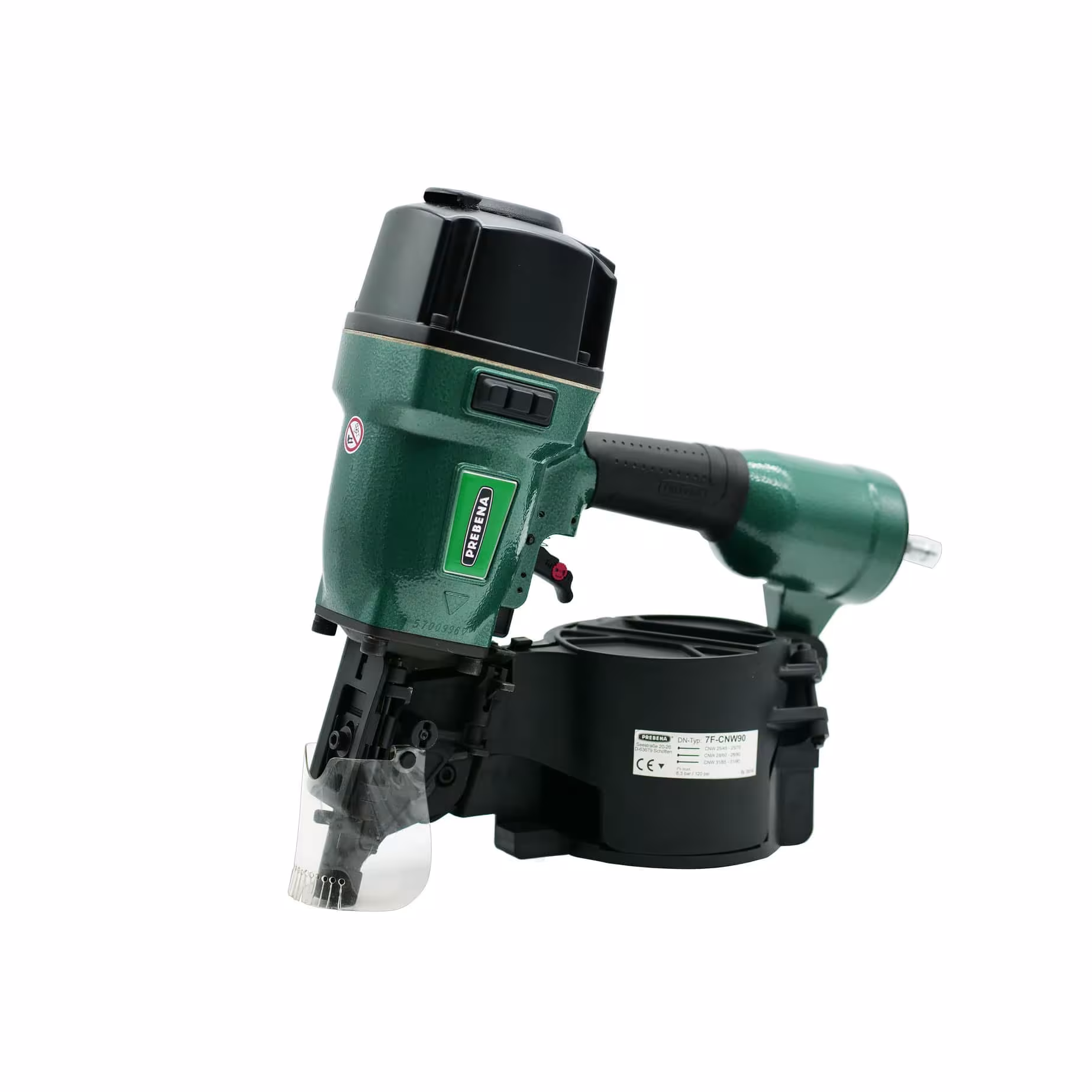 Persluchtrolspijkermachine 7F-CNW90 voor rolspijkers van 45-90 mm van Prebena Persluchtrolspijkermachine 7F-CNW90 voor rolspijkers van 45-90 mm, compressoren en persluchtgereedschappen, art.nr. 7F-CNW90-S01