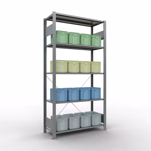 Figuur nr. 9 van het artikel basisrek, legplank-insteeksysteem MULTIplus150, 2000 x 1000 x 400 mm, 5 legborden, verzinkt uit de insteeksysteem-productgroep van Schulte Lagertechnik.