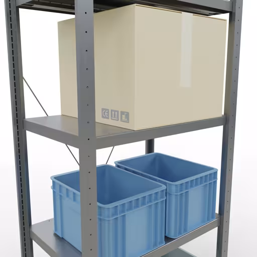 Extra afbeelding van het artikel Basisplank, legplank, insteeksysteem MULTIplus250, 2000 x 750 x 500 mm (HxBxD), 5 legborden, kruisschoor, verzinkt vanaf basisplank