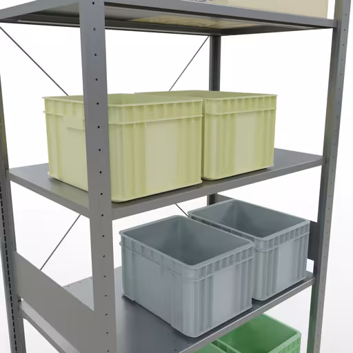 Productafbeelding nr. 15 van het artikel basisplank, legbord, insteeksysteem MULTIplus150, 3000 x 1000 x 600 mm (HxBxD), 7 legborden, kruisschoor, verzinkt Figuur nr. 15 van het artikel basisrek, legplank-insteeksysteem MULTIplus150, 3000 x 1000 x 600 mm, 7 legborden, verzinkt uit de productgroep insteeksysteem van het merk Schulte Lagertechnik.