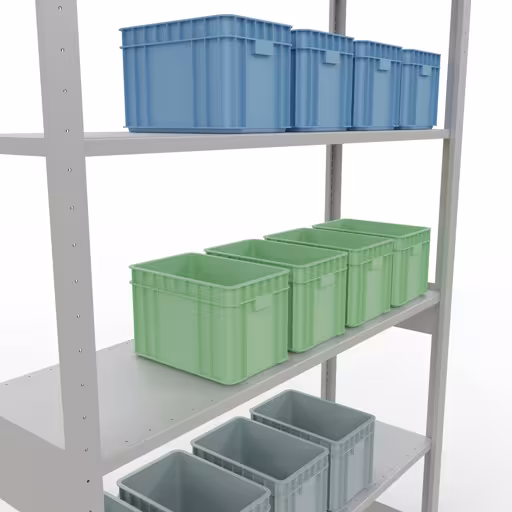 Basisplank, legplank, insteeksysteem MULTIplus150, 2500 x 1300 x 400 mm (HxBxD), 6 legborden, lengtestangen, RAL 7035 lichtgrijs uit de categorie basisplanken met de GTIN 4004514292780 Basisplank, legbord, insteeksysteem MULTIplus150, 2500 x 1300 x 400 mm, 6 legborden, lengtestangen, RAL 7035 lichtgrijs van Schulte Lagertechnik uit het assortiment insteeksysteem