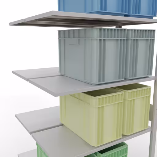 Productafbeelding nr. 13 van het artikel aanbouwstelling, dubbele stelling, stellingstelling, insteeksysteem MULTIplus150, 3000 x 1000 x (2x500) mm, 2x7 planken, RAL 7035 lichtgrijs uit het stellingstelling-assortiment van Schulte Lagertechnik