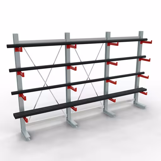 Productafbeelding nr. 11 van artikel K 3000 compleet legbord, eenzijdig, 2500 x 3900 x 400 mm, RAL 7001 / RAL 3000, 5 opbergniveaus Afbeelding nr. 11 van het artikel K 3000 complete stelling, eenzijdig, 2500 x 3900 x 400 mm, RAL 7001 / RAL 3000, 5 opslagniveaus uit de productgroep draagarmstellingen van Schulte Lagertechnik