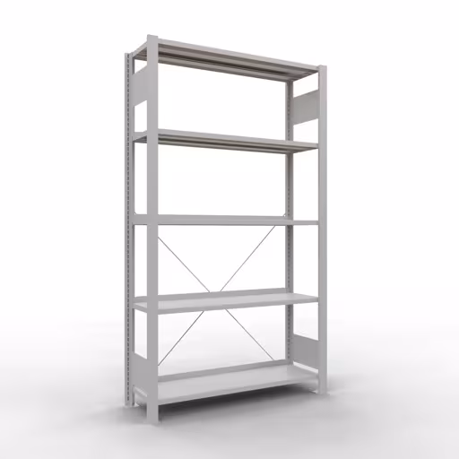 Figuur nr. 16 van het artikel, kantoorrekken, insteeksysteem MULTIplus85, 1800 x 1000 x 300 mm, 5 planken, met stoplijst, lichtgrijs uit de productgroep kantoorrekken van Schulte Lagertechnik.