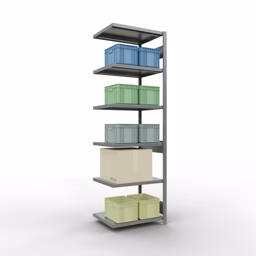 Aanbouwrekken, rekken, insteeksysteem MULTIplus250, 2500 x 750 x 600 mm, 6 legborden, lengtestangen, verzinkt uit de categorie aanbouwrekken met de GTIN 4004514283832 Aanbouwrekken, rekken, insteeksysteem MULTIplus250, 2500 x 750 x 600 mm, 6 legborden, lengtestangen, verzinkt van Schulte Lagertechnik uit het assortiment insteeksysteem