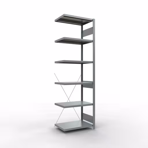Figuur nr. 13 van het artikel aanbouwrekken, legbordstellingen, insteeksysteem MULTIplus250, 2500 x 750 x 500 mm, 6 legborden, kruisschoor, verzinkt uit de insteeksysteem productgroep van Schulte Lagertechnik.