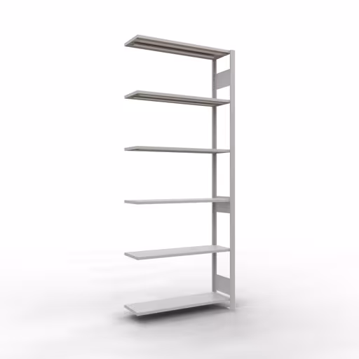 Aanbouwrekken, legbordstellingen, insteeksysteem MULTIplus150, 2500 x 1000 x 300 mm (HxBxD), 6 legborden, lengtebalk, RAL 7035 lichtgrijs, aanbouwplank, art.nr. 32636-LR