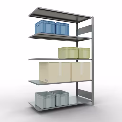 Andere weergave van het artikel Aanbouwplank, legplank, insteeksysteem MULTIplus150, 2000 x 1300 x 600 mm, 5 legborden, verzinkt uit de categorie aanbouwplanken