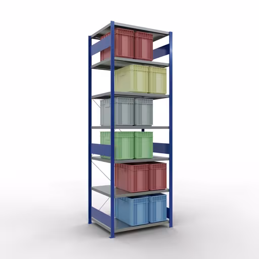 Productafbeelding nr. 12 van het artikel basisplank, legbord, insteeksysteem MULTIplus250, 3000 x 1000 x 800 mm, 7 legborden, kruisschoor, RAL 5010 gentiaanblauw/verzinkt uit het insteeksysteem assortiment van het merk Schulte Lagertechnik