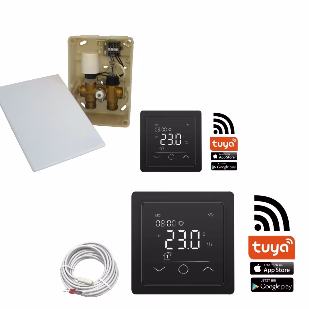 HoWaTech Duo Hybride warmwater elektrische vloerverwarming | WLAN Touchbedieningsset (zwart) van het merk HoWaTech uit het assortiment vloerverwarming