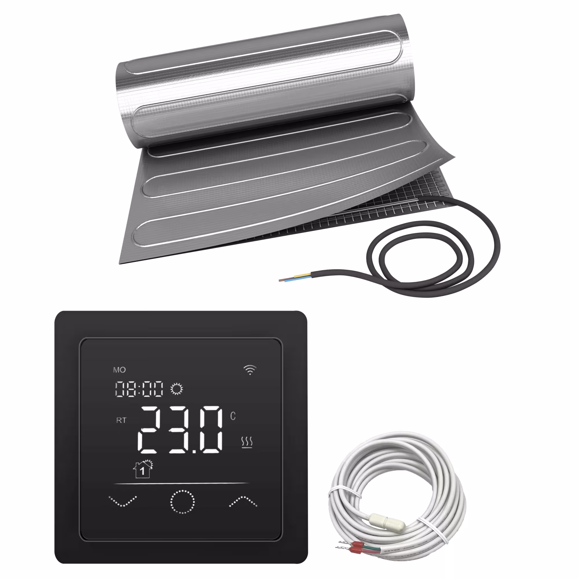 HoWaTech ALU Elektrische Laminaat Vloerverwarming | Set met verwarmingsmat en WiFi controller Touch zwart, elektrische vloerverwarming, art.nr. 26043010