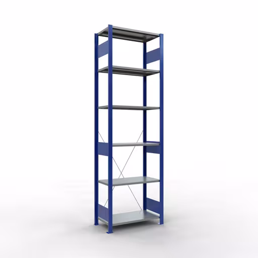 Andere weergave van het artikel Basisplank, legbord, insteeksysteem MULTIplus150, 2500 x 750 x 400 mm, 6 legborden, kruisschoor, RAL 5010 gentiaanblauw/verzinkt/verzinkt uit de categorie insteeksysteem