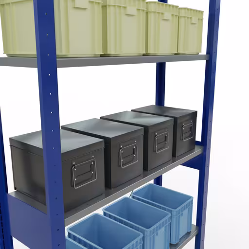 Basisplank, legplank, insteeksysteem MULTIplus85, 2500 x 1000 x 300 mm (HxBxD), 6 legborden, kruisschoor, RAL 5010 gentiaanblauw uit de categorie basisplanken met de GTIN 4004514284549 Basisplank, legbord, insteeksysteem MULTIplus85, 2500 x 1000 x 300 mm, 6 legborden, RAL 5010 gentiaanblauw van het merk Schulte Lagertechnik uit het assortiment insteeksysteem