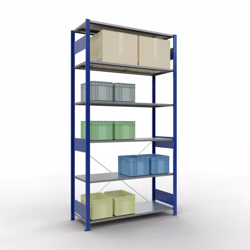 Andere weergave van het artikel basisplank, legbord, insteeksysteem MULTIplus150, 2500 x 1300 x 500 mm, 6 legborden, RAL 5010 gentiaanblauw/verzinkt uit de categorie insteeksysteem