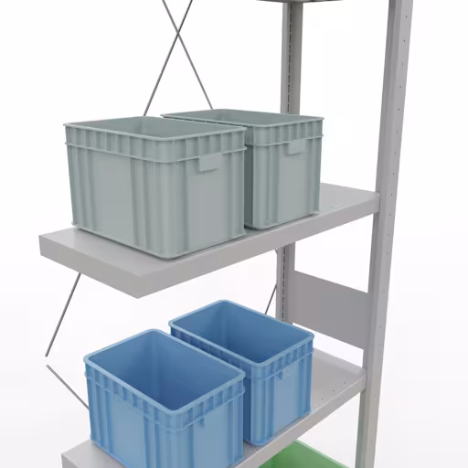 Productafbeelding nr. 14 van het artikel Aanbouwrekken, legbordstellingen, insteeksysteem MULTIplus250, 3000 x 750 x 300 mm (HxBxD), 7 legborden, kruisschoor, RAL 7035 lichtgrijs Figuur nr. 14 van het artikel aanbouwrekken, legbordstellingen, insteeksysteem MULTIplus250, 3000 x 750 x 300 mm, 7 legborden, kruisschoor, RAL 7035 lichtgrijs uit de insteeksysteem productgroep van Schulte Lagertechnik.