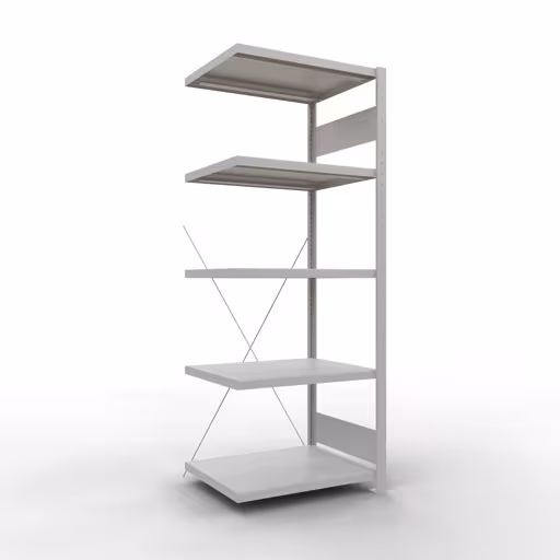 Aanbouwrekken, rekken, insteeksysteem MULTIplus250, 2000 x 750 x 600 mm (HxBxD), 5 planken, kruisschoor, RAL 7035 lichtgrijs van Schulte Lagertechnik Aanbouwrekken, legborden, insteeksysteem MULTIplus250, 2000 x 750 x 600 mm (HxBxD), 5 legborden, kruisschoor, RAL 7035 lichtgrijs, aanbouwplank, art.nr. 32865-75