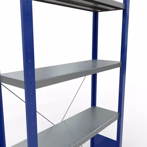 Productafbeelding nr. 7 van het artikel basisplank, legbord, insteeksysteem MULTIplus250, 2000 x 1000 x 300 mm, 5 legborden, kruisschoor, RAL 5010 gentiaanblauw/verzinkt uit het insteeksysteem assortiment van het merk Schulte Lagertechnik