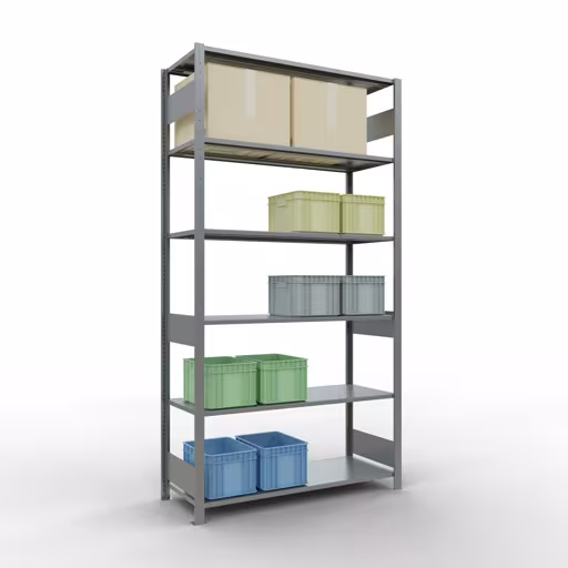 Productafbeelding nr. 13 van het artikel basisrek, legbord, insteeksysteem MULTIplus150, 2500 x 1300 x 500 mm, 6 legborden, verzinkt uit het insteeksysteem assortiment van Schulte Lagertechnik