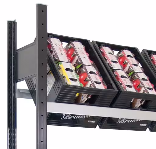 Productafbeelding nr. 11 van het artikel Aanbouwplank, krattenrek 1800 x 1.300 x 300 mm, zwart/zilver, 3 niveaus voor 12 kratten Figuur nr. 11 van het artikel aanbouwrek, krattenrek 1800 x 1.300 x 300 mm, zwart/zilver, 3 niveaus voor 12 drankkratten uit de productgroep schapplanken van Schulte Lagertechnik