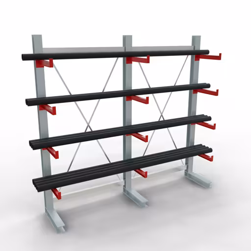 Figuur nr. 8 van het artikel K 3000 complete stelling, enkelzijdig, 2500 x 2600 x 500 mm, RAL 7001 / RAL 3000, 5 opslagniveaus uit de productgroep draagarmstellingen van het merk Schulte Lagertechnik.