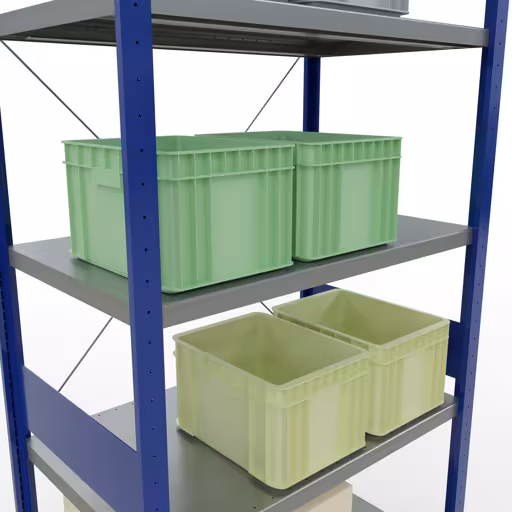 Figuur nr. 13 van het artikel basisrek, legbord, insteeksysteem MULTIplus330, 3000 x 1000 x 600 mm, 7 legborden, kruisschoor, RAL 5010 gentiaanblauw/verzinkt uit de insteeksysteem productgroep van Schulte Lagertechnik.