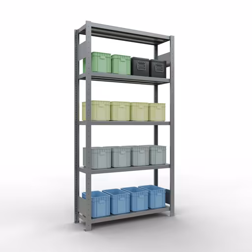Basisplank, legbord, insteeksysteem MULTIplus330, 2000 x 1000 x 300 mm, 5 legborden, lengtestangen, verzinkt van Schulte Lagertechnik uit het assortiment insteeksysteem