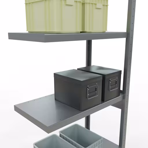 Productafbeelding nr. 15 van het artikel Aanbouwrekken, legbordstellingen, insteeksysteem MULTIplus250, 2500 x 750 x 400 mm (HxBxD), 6 legborden, lengtestangen, verzinkt Figuur nr. 15 van het artikel aanbouwrekken, legbordstellingen, insteeksysteem MULTIplus250, 2500 x 750 x 400 mm, 6 legborden, lengtestangen, verzinkt uit de insteeksysteem productgroep van Schulte Lagertechnik.