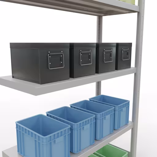 Extra afbeelding van het artikel Aanbouwplank, legplank, insteeksysteem MULTIplus330, 2000 x 1000 x 400 mm, 5 legborden, lengtestangen, RAL 7035 lichtgrijs van opzetplank