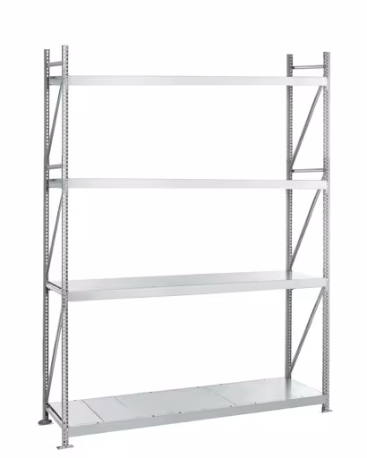 Basisstelling, breedvakstelling WS 3000 met stalen panelen, 2500 x 2000 x 800 mm, verzinkt, 4 niveaus, 500 kg, vakbelasting 2.000 kg van Schulte Lagertechnik uit de categorie breedvakstellingen