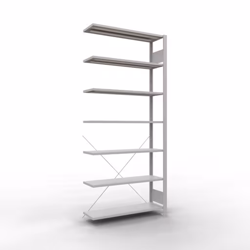 Figuur nr. 12 van het artikel aanbouwrekken, kantoorrekken, insteeksysteem MULTIplus85, 2300 x 1000 x 300 mm, 7 planken, kruisschoor, zonder aanslaglijst, lichtgrijs uit de productgroep kantoorrekken van Schulte Lagertechnik.
