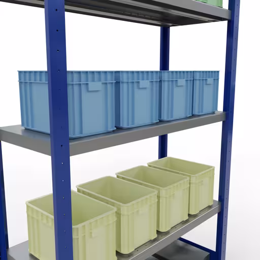 Figuur nr. 15 van het artikel basisrek, legbord, insteeksysteem MULTIplus330, 2000 x 1000 x 400 mm, 5 legborden, lengtestangen, RAL 5010 gentiaanblauw/verzinkt uit de insteeksysteem productgroep van Schulte Lagertechnik.