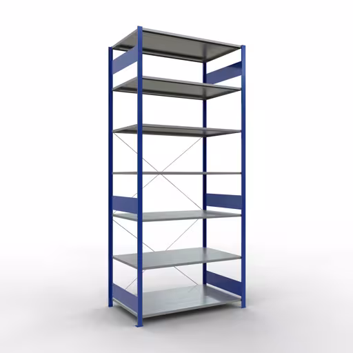 Basisplank, legbord, insteeksysteem MULTIplus150, 3000 x 1300 x 800 mm, 7 legborden, kruisschoor, RAL 5010 gentiaanblauw/verzinkt van Schulte Lagertechnik uit het assortiment insteeksysteem