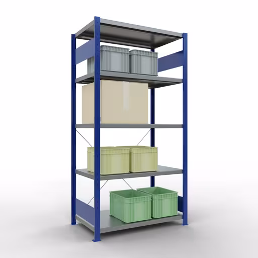 Figuur nr. 13 van het artikel basisrek, legbord, insteeksysteem MULTIplus330, 2000 x 1000 x 600 mm, 5 legborden, kruisschoor, RAL 5010 gentiaanblauw/verzinkt uit de insteeksysteem productgroep van Schulte Lagertechnik.