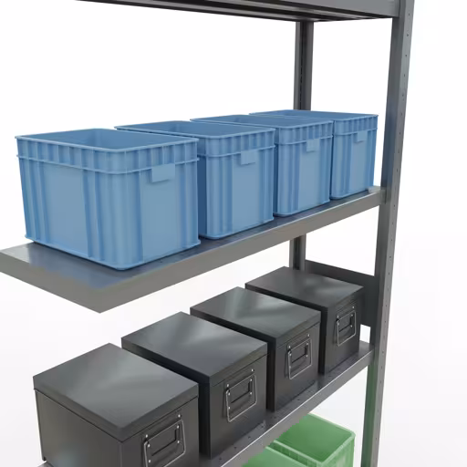 Aanbouwrekken, rekken, insteeksysteem MULTIplus330, 3000 x 1000 x 300 mm (HxBxD), 7 legborden, lengtestangen, verzinkt uit de categorie aanbouwrekken met de GTIN 4004514285539 Aanbouwrekken, rekken, insteeksysteem MULTIplus330, 3000 x 1000 x 300 mm, 7 legborden, lengtestangen, verzinkt van Schulte Lagertechnik uit het assortiment insteeksysteem