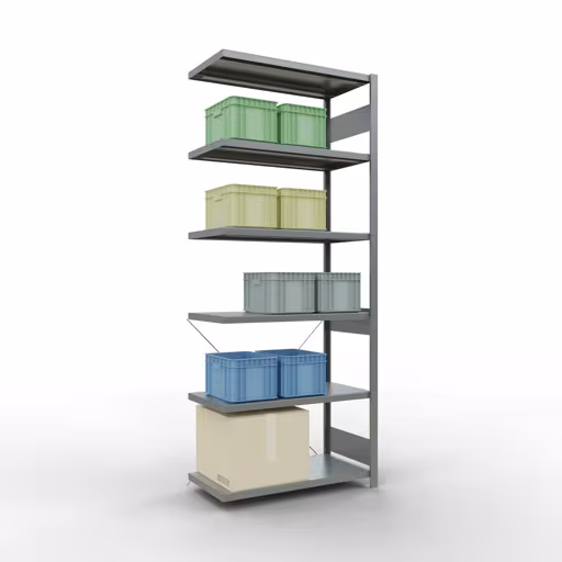 Figuur nr. 7 van het artikel aanbouwrekken, legbordstellingen, insteeksysteem MULTIplus330, 2500 x 1000 x 500 mm (HxBxD), 6 legborden, kruisschoor, verzinkt uit de productgroep insteeksysteem van het merk Schulte Lagertechnik.
