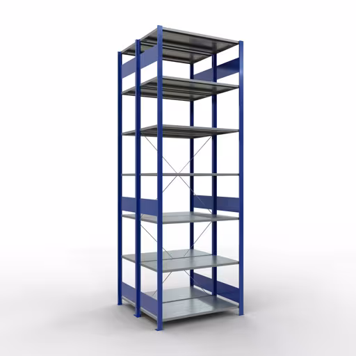 Basisplank, dubbele plank, stellingsysteem MULTIplus150, 3000 x 1000 x (2x1000) mm (HxBxD), 2x7 planken, kruisschoor, RAL 5010 gentiaanblauw, dubbele planken, art.nr. 32752-B