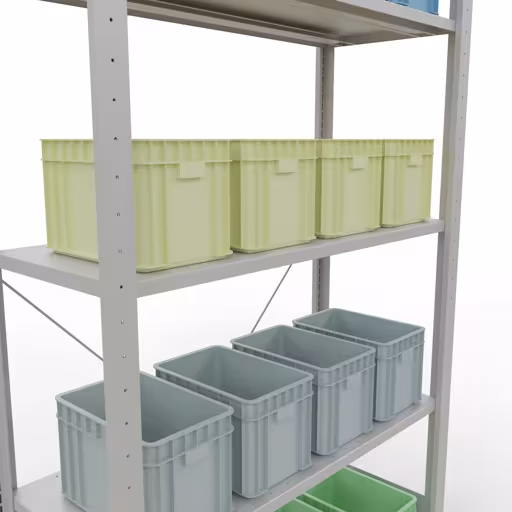 Productafbeelding nr. 15 van het artikel basisplank, legbord, insteeksysteem MULTIplus150, 2000 x 1000 x 400 mm (HxBxD), 5 legborden, kruisschoor, RAL 7035 lichtgrijs Figuur nr. 15 van het artikel basisrek, legbord, insteeksysteem MULTIplus150, 2000 x 1000 x 400 mm, 5 legborden, kruisschoor, RAL 7035 lichtgrijs uit de productgroep insteeksysteem van Schulte Lagertechnik.