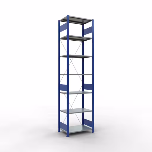 Extra afbeelding van het artikel Basisplank, legplank, insteeksysteem MULTIplus150, 3000 x 750 x 500 mm, 7 legborden, kruisschoor, RAL 5010 gentiaanblauw/verzinkt/verzinkt vanaf basisplank