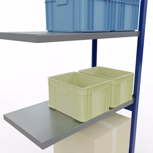 Productafbeelding nr. 15 van het artikel Aanbouwrekken, legbordstellingen, insteeksysteem MULTIplus250, 3000 x 1000 x 500 mm (HxBxD), 7 legborden, lengtestangen, RAL 5010 gentiaanblauw/verzinkt Afbeelding nr. 15 van het artikel aanbouwrekken, legbordstellingen, insteeksysteem MULTIplus250, 3000 x 1000 x 500 mm, 7 legborden, lengtestangen, RAL 5010 gentiaanblauw/verzinkt uit de productgroep insteeksysteem van Schulte Lagertechnik.