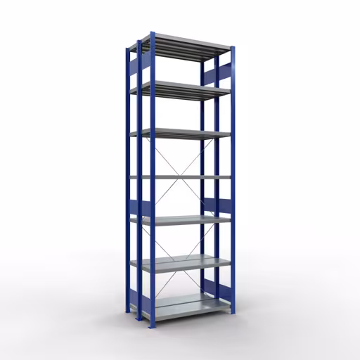 Basisplank, dubbele plank, rekkensysteem MULTIplus250, 3000 x 1000 x (2x300) mm (HxBxD), 2x7 planken, kruisschoor, gentiaanblauw van Schulte Lagertechnik Basisplank, dubbele plank, stellingsysteem MULTIplus250, 3000 x 1000 x (2x300) mm (HxBxD), 2x7 planken, kruisschoor, gentiaanblauw, dubbele planken, art.nr. 32132-GB