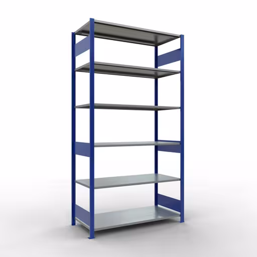 Extra afbeelding van het artikel Basisplank, legplank, insteeksysteem MULTIplus150, 2500 x 1300 x 600 mm, 6 legborden, lengtestangen, RAL 5010 gentiaanblauw/verzinkt vanaf basisplank