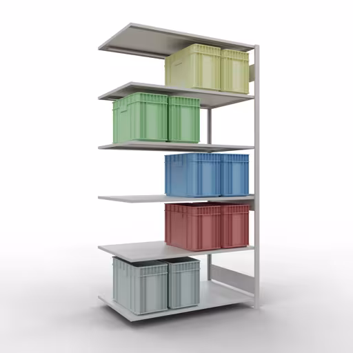 Aanbouwrek, stelling, insteeksysteem MULTIplus150, 2500 x 1300 x 800 mm, 6 legborden, lengtestangen, RAL 7035 lichtgrijs van het merk Schulte Lagertechnik uit het assortiment insteeksysteem