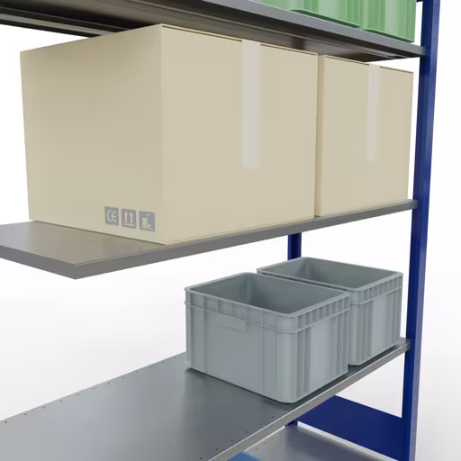 Aanbouwrekken, rekken, insteeksysteem MULTIplus150, 2000 x 1300 x 500 mm (HxBxD), 5 legborden, lengtebalk, RAL 5010 gentiaanblauw/verzinkt met artikelnr. 12755-130-LR-B Aanbouwrekken, rekken, insteeksysteem MULTIplus150, 2000 x 1300 x 500 mm, 5 legborden, RAL 5010 gentiaanblauw/verzinkt van Schulte Lagertechnik uit de categorie insteeksystemen