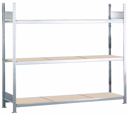 Figuur nr. 8 van het artikel basisrek, breedvakstelling WS 2000 met spaanplaat, 2000 x 2500 x 600 mm, verzinkt, 3 niveaus, vakbelasting 400 kg, uit de productgroep breedvakstellingen van Schulte Lagertechnik.