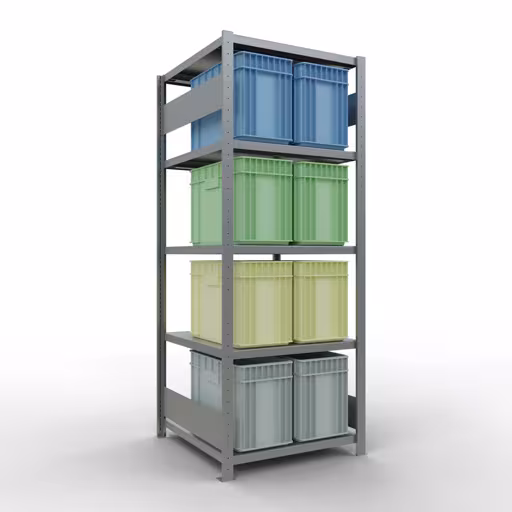 Productafbeelding nr. 15 van het artikel basisplank, legbord, insteeksysteem MULTIplus250, 2000 x 750 x 800 mm, 5 legborden, lengtestangen, verzinkt Figuur nr. 15 van het artikel basisrek, legbord, insteeksysteem MULTIplus250, 2000 x 750 x 800 mm, 5 legborden, lengtestangen, verzinkt uit de insteeksysteem productgroep van Schulte Lagertechnik.