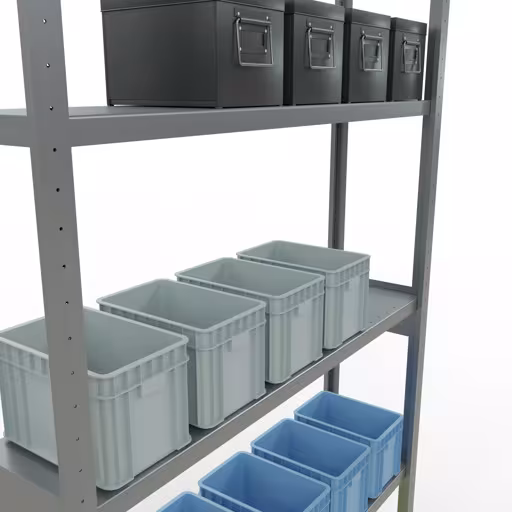 Figuur nr. 15 van het artikel basisrek, legplank, insteeksysteem MULTIplus250, 3000 x 1300 x 300 mm, 7 legborden, lengtestangen, verzinkt uit de insteeksysteem productgroep van Schulte Lagertechnik.