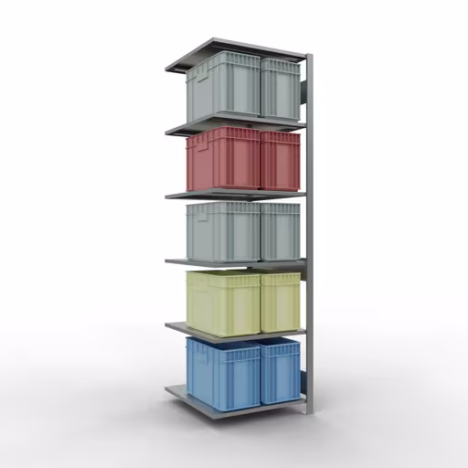 Aanbouwrekken, legbordstellingen, insteeksysteem MULTIplus150, 2500 x 750 x 800 mm, 6 legborden, lengtestangen, verzinkt van Schulte Lagertechnik met artikelnr. 12786-75-LR