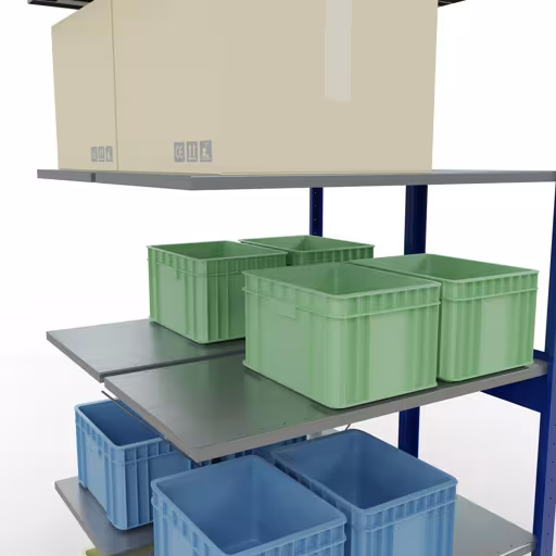 Andere weergave van het artikel Aanbouwplank, dubbele plank, stellingsysteem MULTIplus150, 2500 x 1000 x (2x500) mm, 2x6 planken, kruisschoor, RAL 5010 gentiaanblauw uit de categorie rekken