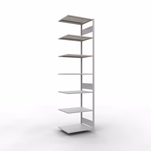 Aanbouwrekken, rekken, insteeksysteem MULTIplus150, 3000 x 750 x 600 mm (HxBxD), 7 planken, lengtestangen, RAL 7035 lichtgrijs van Schulte Lagertechnik Aanbouwrekken, legborden, insteeksysteem MULTIplus150, 3000 x 750 x 600 mm (HxBxD), 7 legborden, lengtebalk, RAL 7035 lichtgrijs, aanbouwplank, art.nr. 32667-75-LR